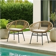 Outdoor Accent Chair Set of 2- Beige- Basket Brown Faux Rattan- Black