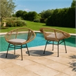 Outdoor Accent Chair Set of 2- Beige- Basket Brown Faux Rattan- Black