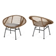Outdoor Accent Chair Set of 2- Beige- Basket Brown Faux Rattan- Black