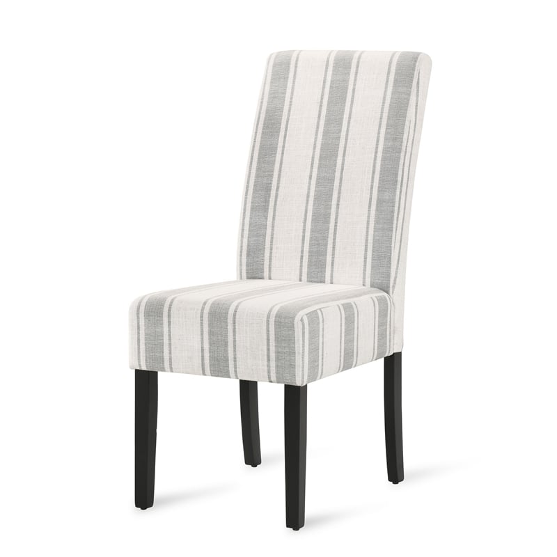 Dinner Chair Set of 2- Retro Style Armless Design- White Gray Stripes
