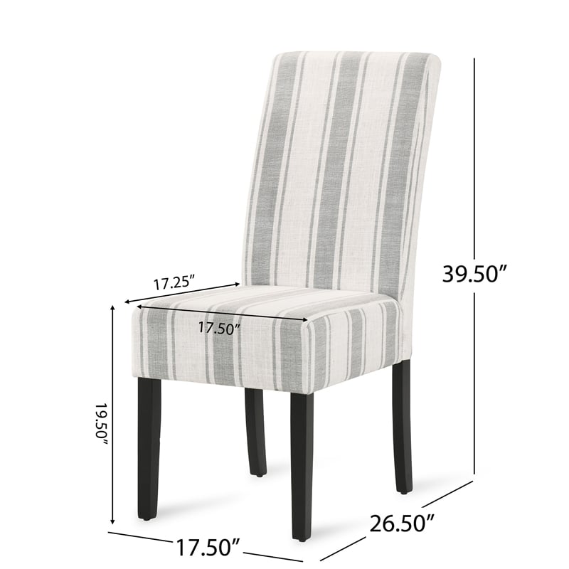 Dinner Chair Set of 2- Retro Style Armless Design- White Gray Stripes