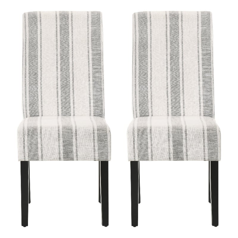 Dinner Chair Set of 2- Retro Style Armless Design- White Gray Stripes