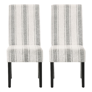 Dinner Chair Set of 2- Retro Style Armless Design- White Gray Stripes