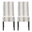 Dinner Chair Set of 2- Retro Style Armless Design- White Gray Stripes