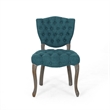 Dining Chair Set of 2- Button Tufted Teal Fabric Design- Rubberwood