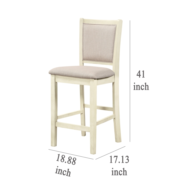 Han Counter Chair Set of 2- Beige Fabric- Ivory Solid Rubberwood