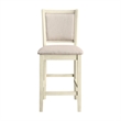 Han Counter Chair Set of 2- Beige Fabric- Ivory Solid Rubberwood