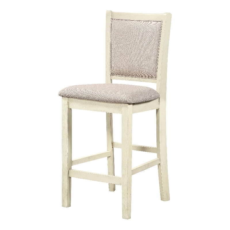 Han Counter Chair Set of 2- Beige Fabric- Ivory Solid Rubberwood