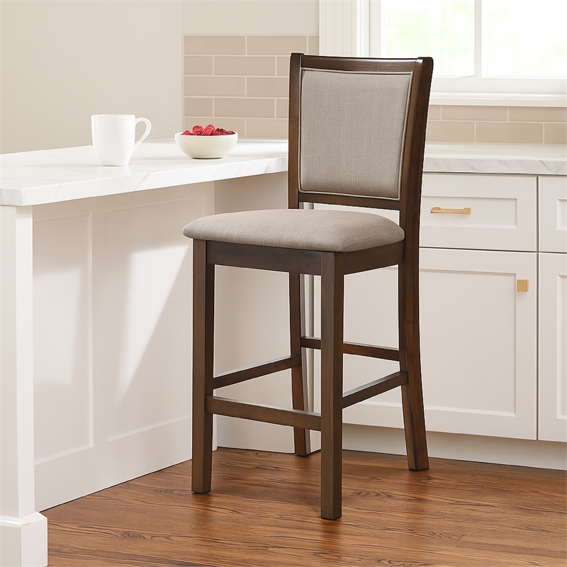 Han Counter Chair Set of 2- Light Brown- Cherry Brown Solid Wood