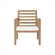 Outdoor Club Chair Set of 2- Slat Back- Brown Acacia Wood- White Fabric