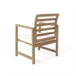 Outdoor Club Chair Set of 2- Slat Back- Brown Acacia Wood- White Fabric