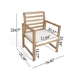 Outdoor Club Chair Set of 2- Slat Back- Brown Acacia Wood- White Fabric