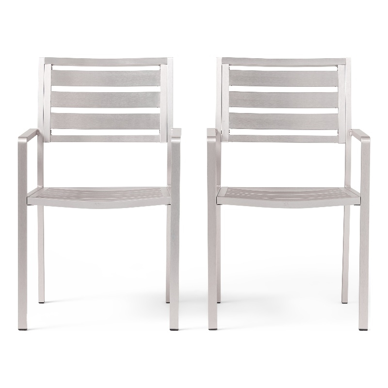 Niko Outdoor Dining Chair Set of 2- Open Slat Design- Metal- Silver Finish
