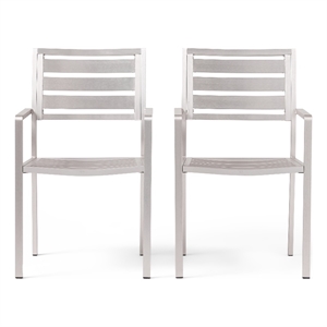 Niko Outdoor Dining Chair Set of 2- Open Slat Design- Metal- Silver Finish