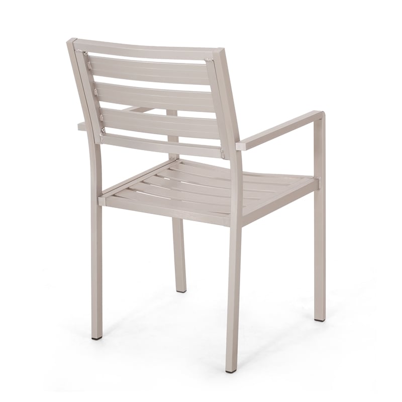Niko Outdoor Dining Chair Set of 2- Open Slat Design- Metal- Silver Finish