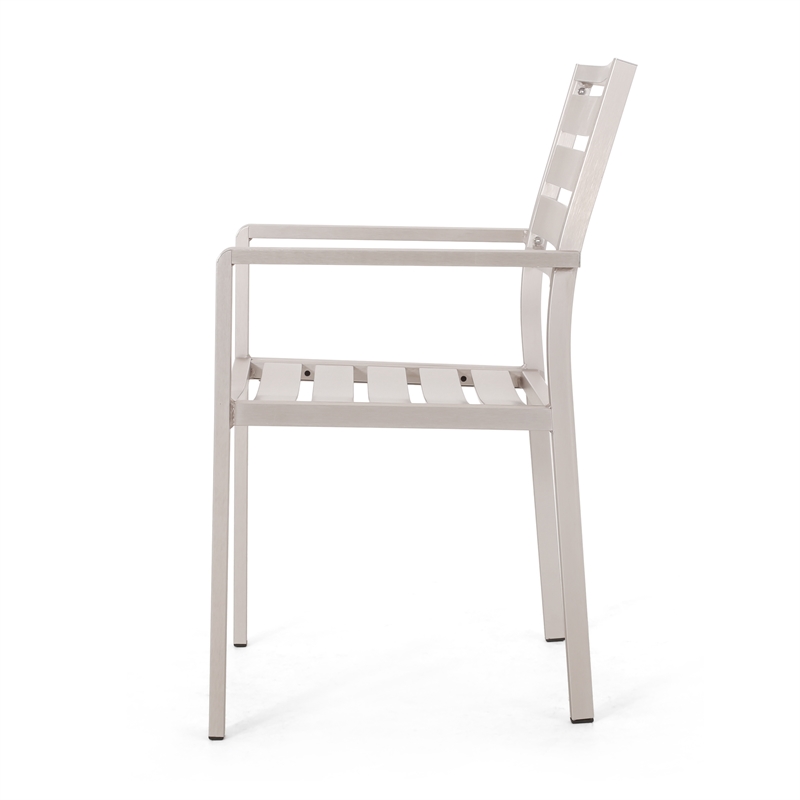 Niko Outdoor Dining Chair Set of 2- Open Slat Design- Metal- Silver Finish