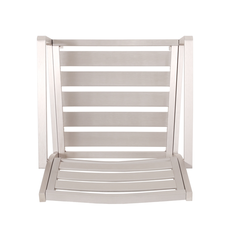 Niko Outdoor Dining Chair Set of 2- Open Slat Design- Metal- Silver Finish