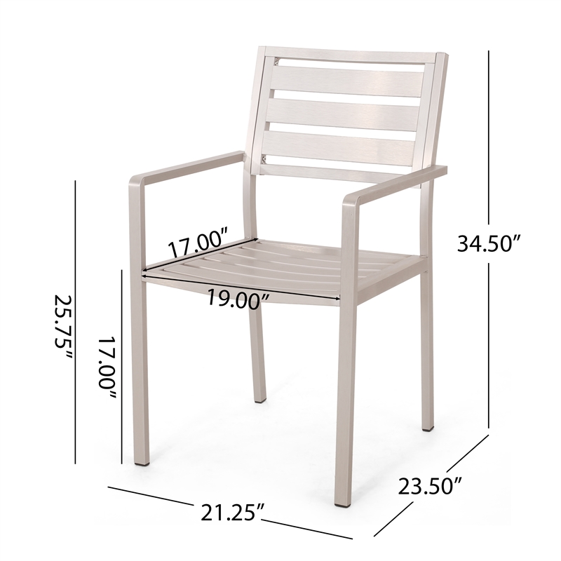 Niko Outdoor Dining Chair Set of 2- Open Slat Design- Metal- Silver Finish