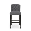 Seliva Barstool Chair Set of 2- Charcoal Gray- Tufted Back- Black Wood
