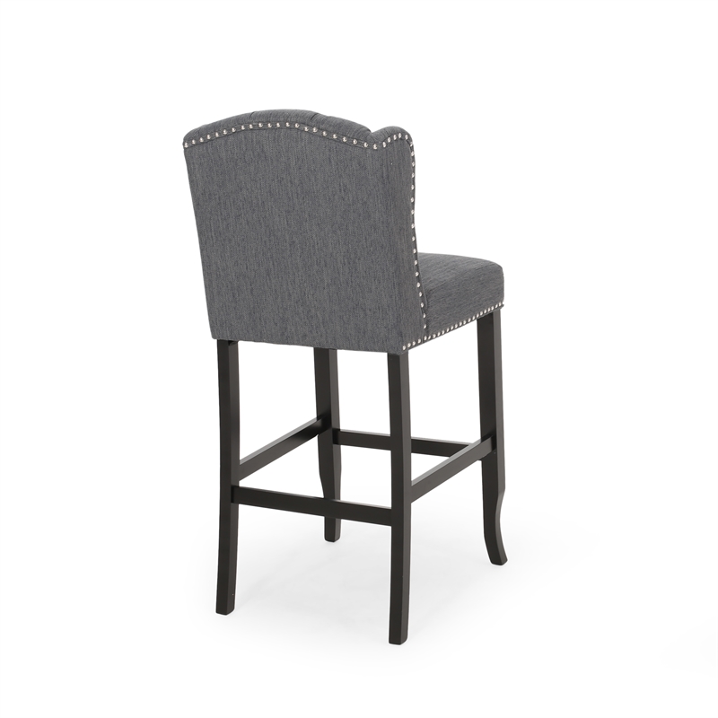 Seliva Barstool Chair Set of 2- Charcoal Gray- Tufted Back- Black Wood