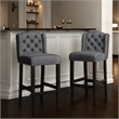 Seliva Barstool Chair Set of 2- Charcoal Gray- Tufted Back- Black Wood