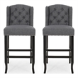 Seliva Barstool Chair Set of 2- Charcoal Gray- Tufted Back- Black Wood