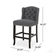 Seliva Counter Stool Chair Set of 2- Charcoal Gray- Tufted Back- Brown Wood