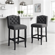 Seliva Counter Stool Chair Set of 2- Charcoal Gray- Tufted Back- Brown Wood