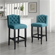 Seliva Counter Stool Chair Set of 2- Teal- Tufted Wingback- Brown Wood