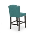 Seliva Counter Stool Chair Set of 2- Teal- Tufted Wingback- Brown Wood