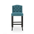 Seliva Barstool Chair Set of 2- Teal Fabric- Tufted Back- Brown Rubberwood