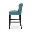 Seliva Barstool Chair Set of 2- Teal Fabric- Tufted Back- Brown Rubberwood