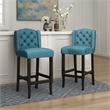 Seliva Barstool Chair Set of 2- Teal Fabric- Tufted Back- Brown Rubberwood