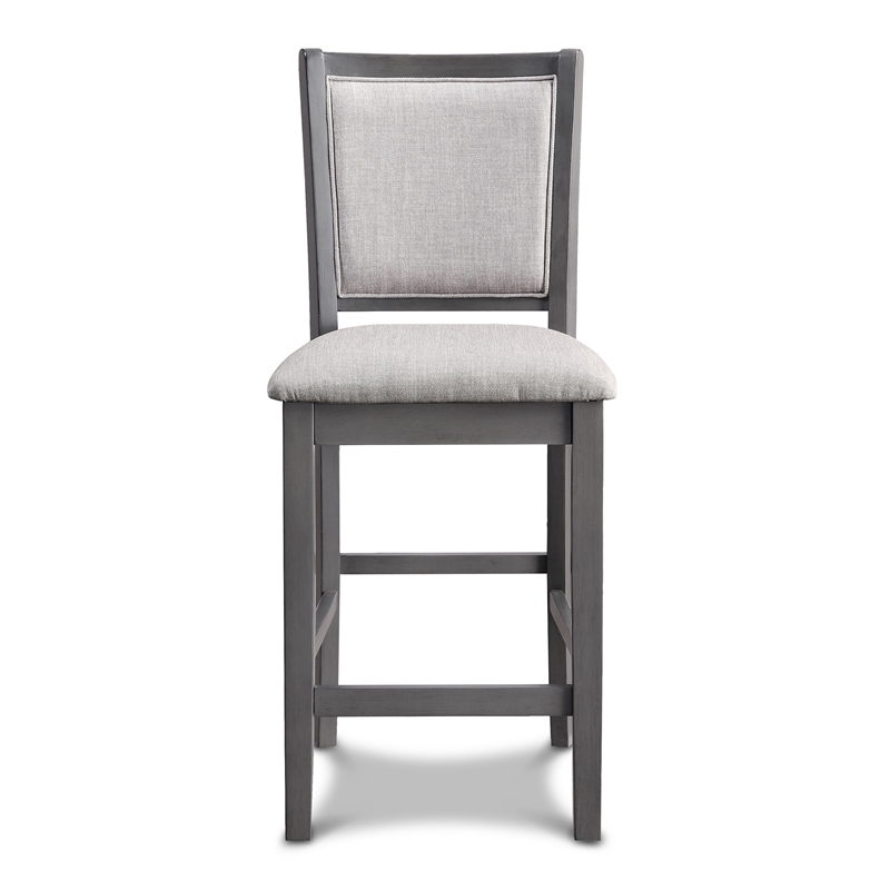 Han Counter Chair Set of 2- Light Gray Fabric- Dark Gray Solid Wood