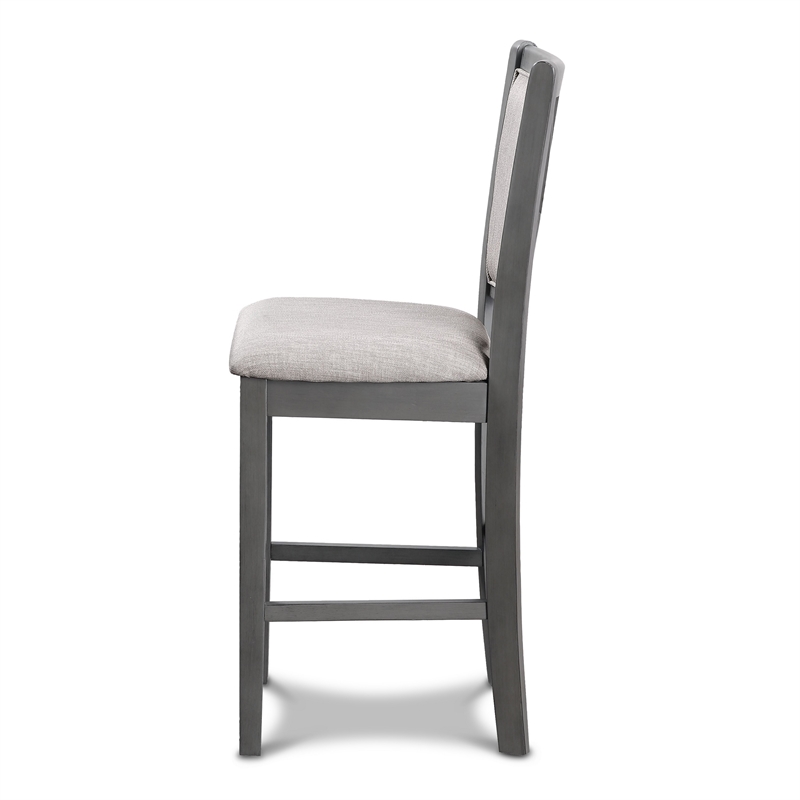 Han Counter Chair Set of 2- Light Gray Fabric- Dark Gray Solid Wood