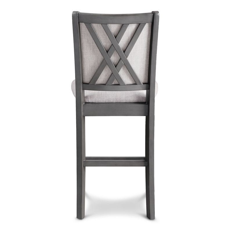 Han Counter Chair Set of 2- Light Gray Fabric- Dark Gray Solid Wood