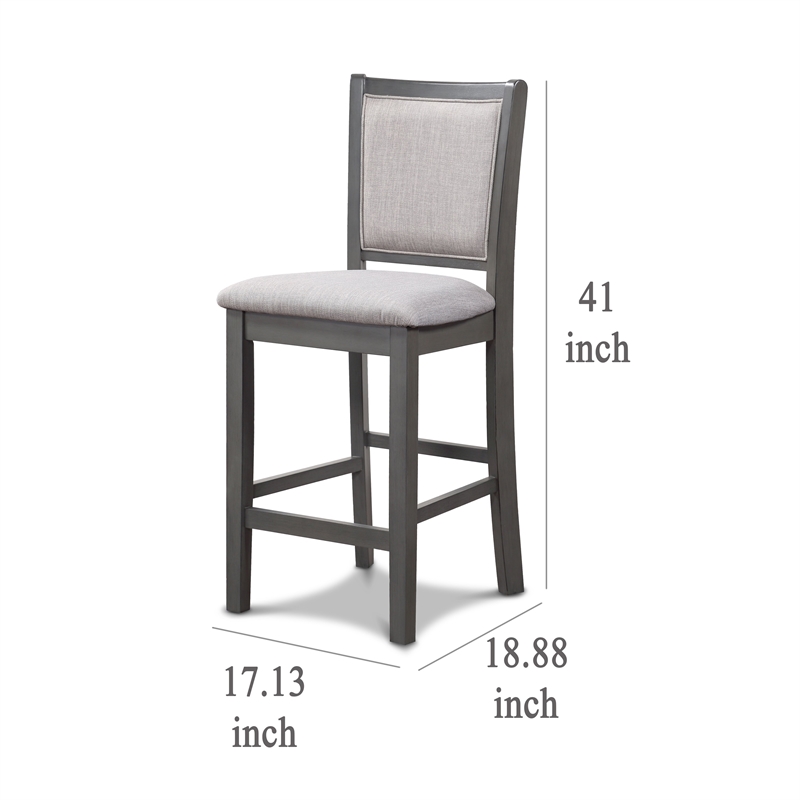 Han Counter Chair Set of 2- Light Gray Fabric- Dark Gray Solid Wood