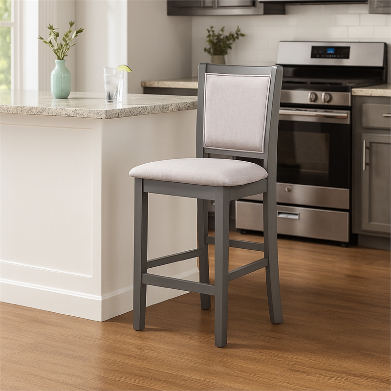 Han Counter Chair Set of 2- Light Gray Fabric- Dark Gray Solid Wood