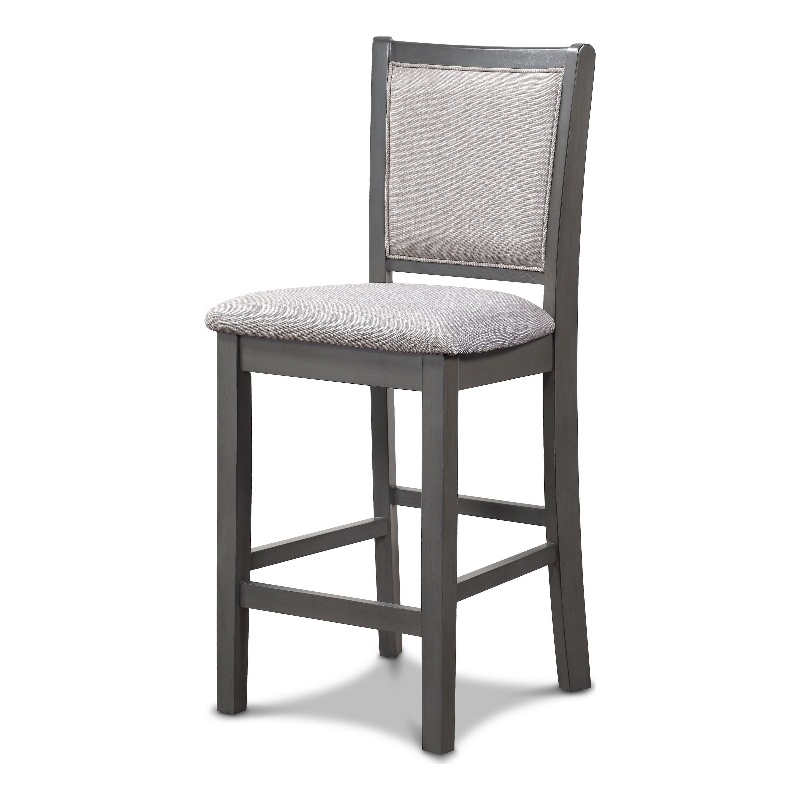 Han Counter Chair Set of 2- Light Gray Fabric- Dark Gray Solid Wood
