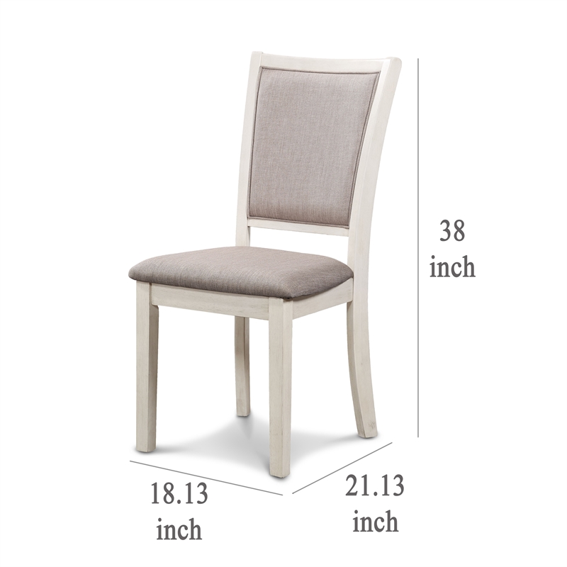 Han Dining Chair Set of 2- Light Brown Fabric- Beige Solid Rubberwood