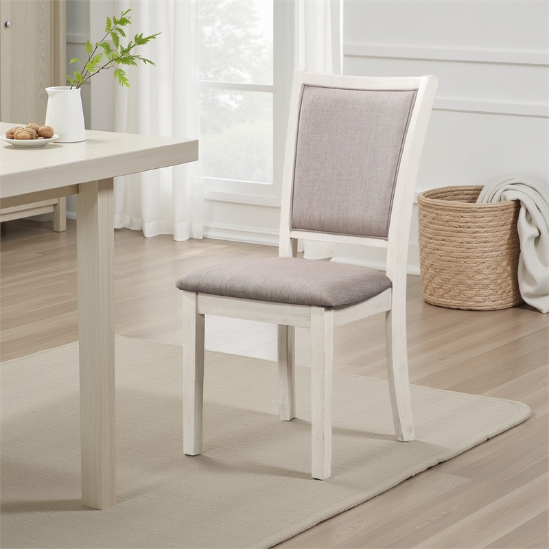Han Dining Chair Set of 2- Light Brown Fabric- Beige Solid Rubberwood