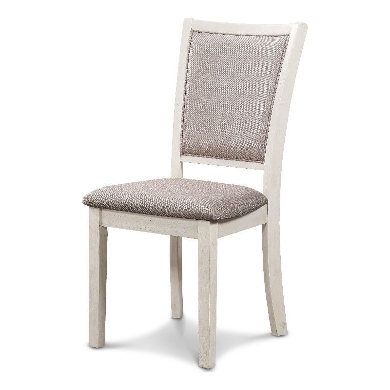 Han Dining Chair Set of 2- Light Brown Fabric- Beige Solid Rubberwood