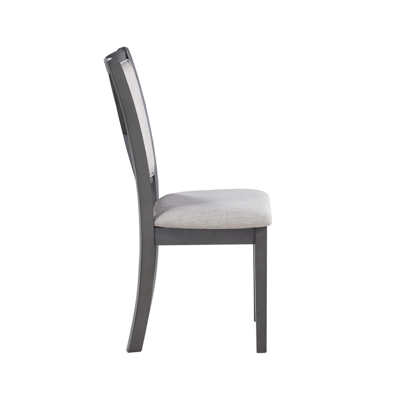 Han Dining Chair Set of 2- Light Gray Fabric- Dark Gray Solid Wood