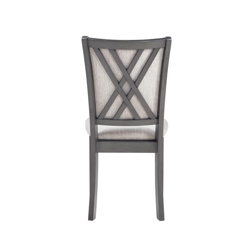 Han Dining Chair Set of 2- Light Gray Fabric- Dark Gray Solid Wood