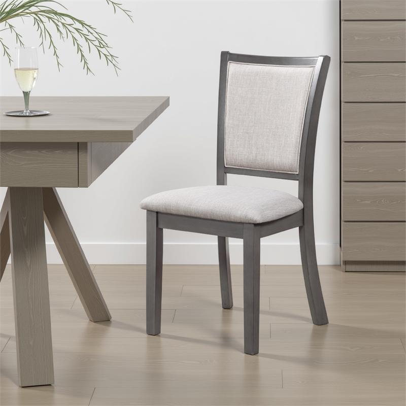 Han Dining Chair Set of 2- Light Gray Fabric- Dark Gray Solid Wood