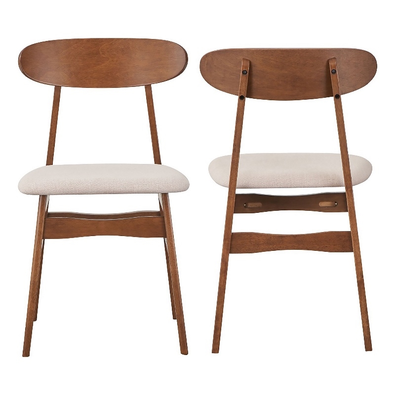 Rocco Dining Chair Set of 2- Curved Oval Backrest- Brown Rubberwood