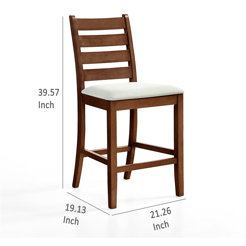 Accai Counter Height Chair Set of 2- Beige Polyester- Brown Rubberwood