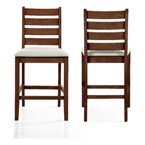 Accai Counter Height Chair Set of 2- Beige Polyester- Brown Rubberwood