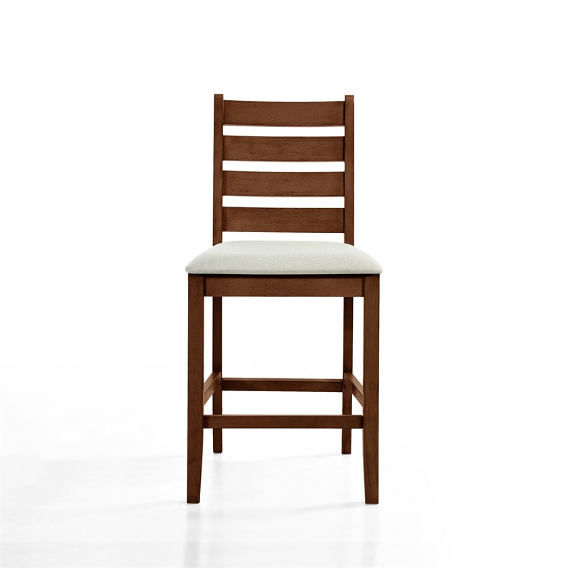 Accai Counter Height Chair Set of 2- Beige Polyester- Brown Rubberwood