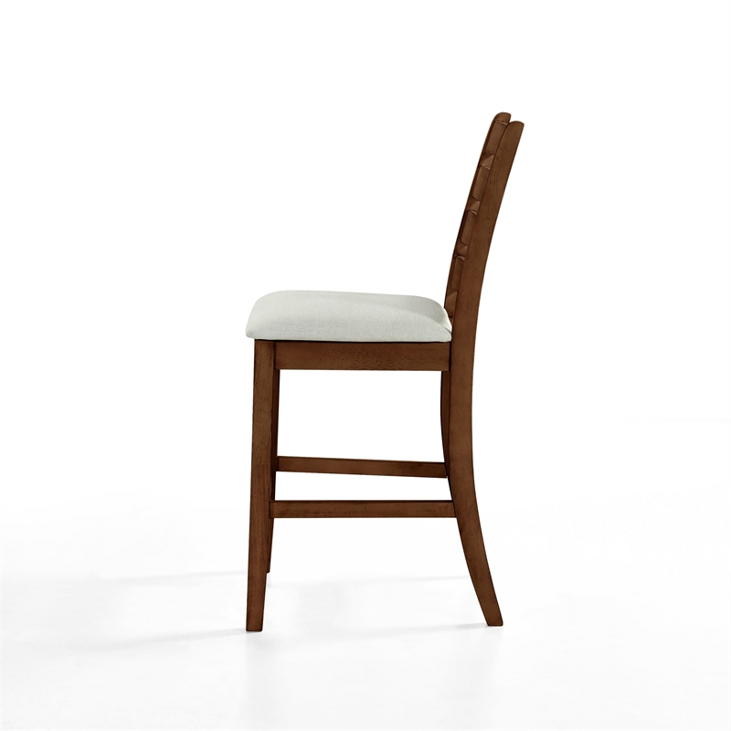 Accai Counter Height Chair Set of 2- Beige Polyester- Brown Rubberwood